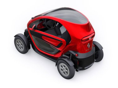 Tula, Rusya. 30 Ocak 2022: Renault Twizy ZE 2015: İki yolcu için Red Super kompakt elektrikli şehir arabası. 3B illüstrasyon.