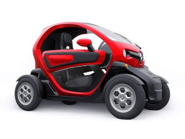 Tula, Rusya. 30 Ocak 2022: Renault Twizy ZE 2015: İki yolcu için Red Super kompakt elektrikli şehir arabası. 3B illüstrasyon.