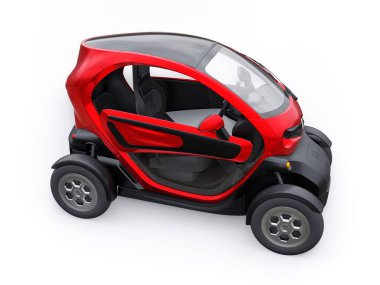 Tula, Rusya. 30 Ocak 2022: Renault Twizy ZE 2015: İki yolcu için Red Super kompakt elektrikli şehir arabası. 3B illüstrasyon.