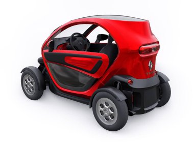 Tula, Rusya. 30 Ocak 2022: Renault Twizy ZE 2015: İki yolcu için Red Super kompakt elektrikli şehir arabası. 3B illüstrasyon.
