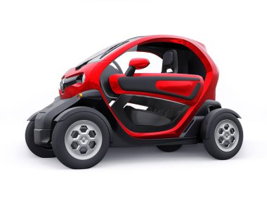 Tula, Rusya. 30 Ocak 2022: Renault Twizy ZE 2015: İki yolcu için Red Super kompakt elektrikli şehir arabası. 3B illüstrasyon.
