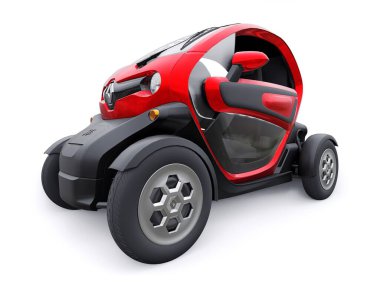 Tula, Rusya. 30 Ocak 2022: Renault Twizy ZE 2015: İki yolcu için Red Super kompakt elektrikli şehir arabası. 3B illüstrasyon.