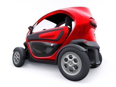 Tula, Rusya. 30 Ocak 2022: Renault Twizy ZE 2015: İki yolcu için Red Super kompakt elektrikli şehir arabası. 3B illüstrasyon.
