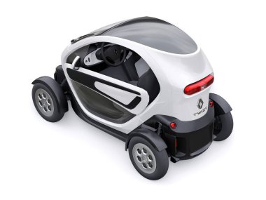 Tula, Rusya. 30 Ocak 2022: Renault Twizy ZE 2015: İki yolcu için White Super kompakt elektrikli şehir arabası. 3B illüstrasyon.