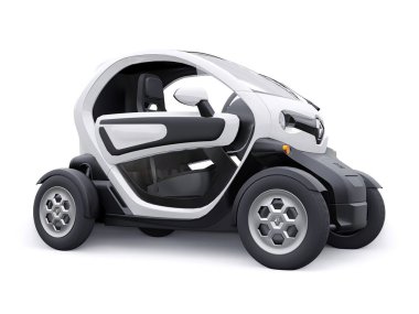 Tula, Rusya. 30 Ocak 2022: Renault Twizy ZE 2015: İki yolcu için White Super kompakt elektrikli şehir arabası. 3B illüstrasyon.