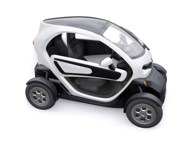 Tula, Rusya. 30 Ocak 2022: Renault Twizy ZE 2015: İki yolcu için White Super kompakt elektrikli şehir arabası. 3B illüstrasyon.
