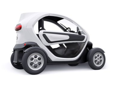 Tula, Rusya. 30 Ocak 2022: Renault Twizy ZE 2015: İki yolcu için White Super kompakt elektrikli şehir arabası. 3B illüstrasyon.