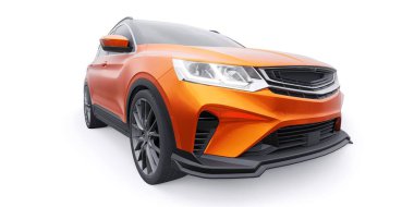Turuncu spor araba SUV. 3d canlandırma çizimi.