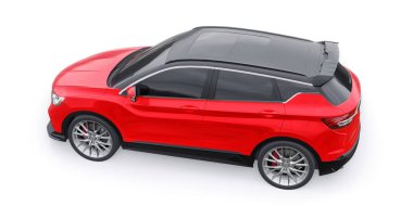 Kırmızı spor spor araba SUV. 3d canlandırma çizimi.