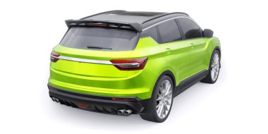 Yeşil spor araba SUV. 3d canlandırma çizimi.