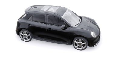 Siyah, şirin, elektrikli hatchback araba. 3B illüstrasyon