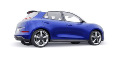 Mavi, şirin, elektrikli hatchback araba. 3B illüstrasyon
