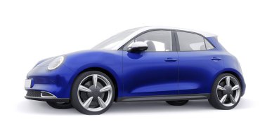 Mavi, şirin, elektrikli hatchback araba. 3B illüstrasyon