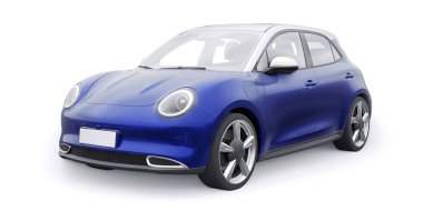 Mavi, şirin, elektrikli hatchback araba. 3B illüstrasyon