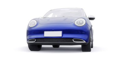 Mavi, şirin, elektrikli hatchback araba. 3B illüstrasyon