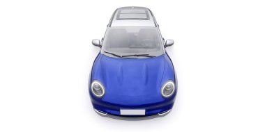 Mavi, şirin, elektrikli hatchback araba. 3B illüstrasyon
