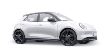 Beyaz, şirin, elektrikli hatchback araba. 3B illüstrasyon