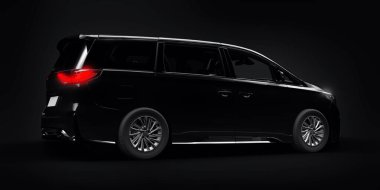 Siyah Minivan aile arabası. Birinci sınıf iş arabası. 3B illüstrasyon.