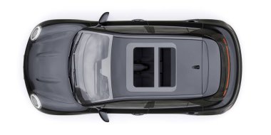 Siyah, şirin, elektrikli hatchback araba. 3B illüstrasyon