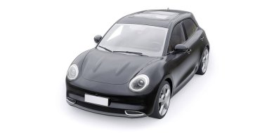 Siyah, şirin, elektrikli hatchback araba. 3B illüstrasyon