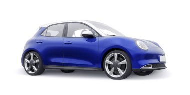Mavi, şirin, elektrikli hatchback araba. 3B illüstrasyon