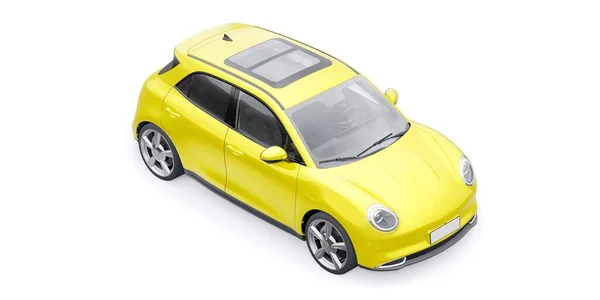 Yellow Cute Little Electric Hatchback Car Illustration — Stock Photo, Image