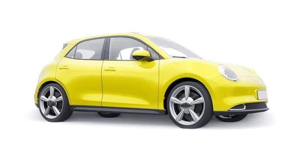 Yellow Cute Little Electric Hatchback Car Illustration — Stock Photo, Image
