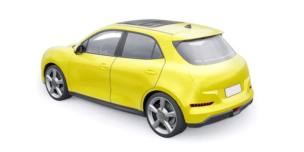 Yellow Cute Little Electric Hatchback Car Illustration — Stock Photo, Image