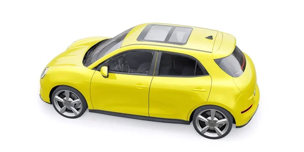 Amarillo Lindo Coche Hatchback Eléctrico Ilustración — Foto de Stock