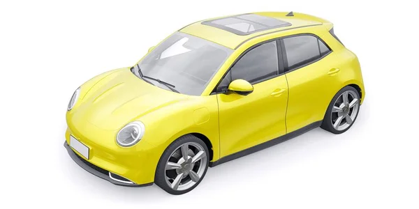 Yellow Cute Little Electric Hatchback Car Illustration — Stock Photo, Image