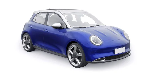 Blauw Schattig Klein Elektrisch Hatchback Autootje Illustratie — Stockfoto