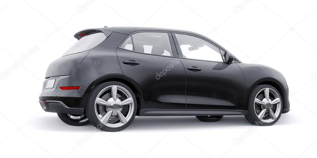 Black cute little electric hatchback car. 3D illustration