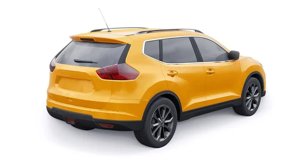 Giallo Mid Size Familiare Urbano Suv Auto Sfondo Bianco Illustrazione — Foto Stock