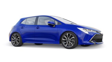 Tula, Rusya. 3 Şubat 2022: Toyota Auris 2019. Blue Compact aile hatchback 'i. 3B illüstrasyon