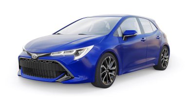 Tula, Rusya. 3 Şubat 2022: Toyota Auris 2019. Blue Compact aile hatchback 'i. 3B illüstrasyon