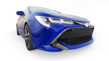 Tula, Rusya. 3 Şubat 2022: Toyota Auris 2019. Blue Compact aile hatchback 'i. 3B illüstrasyon