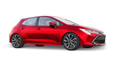 Tula, Rusya. 3 Şubat 2022: Toyota Auris 2019. Kırmızı Kompakt Kentsel Aile Hatchback. 3B illüstrasyon