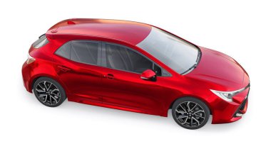 Tula, Rusya. 3 Şubat 2022: Toyota Auris 2019. Kırmızı Kompakt Kentsel Aile Hatchback. 3B illüstrasyon