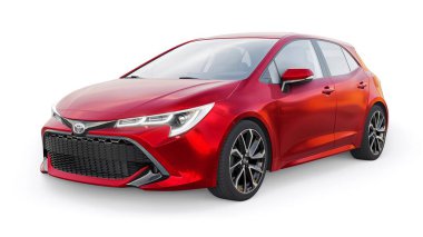 Tula, Rusya. 3 Şubat 2022: Toyota Auris 2019. Kırmızı Kompakt Kentsel Aile Hatchback. 3B illüstrasyon