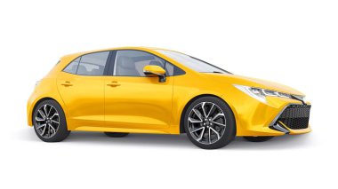 Tula, Rusya. 3 Şubat 2022: Toyota Auris 2019. Sarı Kompakt Kentsel Aile Hatchback. 3B illüstrasyon