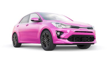 Tula, Rusya. 3 Şubat 2022: KIA Rio 2021. Pembe Kompakt Aile Hatchback 'i. 3d resimleme