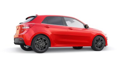 Tula, Rusya. 3 Şubat 2022: KIA Rio 2021. Kırmızı Kompakt Kentsel Aile Hatchback. 3d resimleme