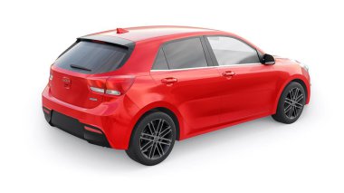 Tula, Rusya. 3 Şubat 2022: KIA Rio 2021. Kırmızı Kompakt Kentsel Aile Hatchback. 3d resimleme