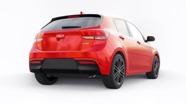 Tula, Rusya. 3 Şubat 2022: KIA Rio 2021. Kırmızı Kompakt Kentsel Aile Hatchback. 3d resimleme