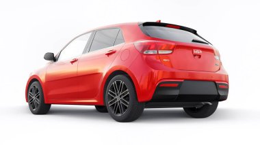 Tula, Rusya. 3 Şubat 2022: KIA Rio 2021. Kırmızı Kompakt Kentsel Aile Hatchback. 3d resimleme