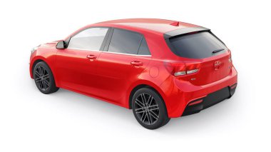 Tula, Rusya. 3 Şubat 2022: KIA Rio 2021. Kırmızı Kompakt Kentsel Aile Hatchback. 3d resimleme