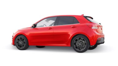 Tula, Rusya. 3 Şubat 2022: KIA Rio 2021. Kırmızı Kompakt Kentsel Aile Hatchback. 3d resimleme