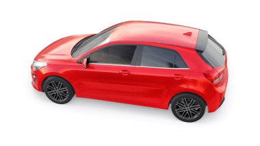 Tula, Rusya. 3 Şubat 2022: KIA Rio 2021. Kırmızı Kompakt Kentsel Aile Hatchback. 3d resimleme