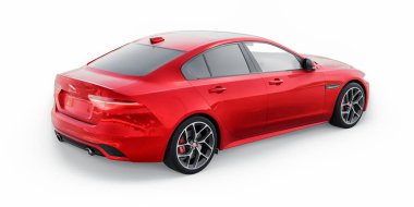 Tula, Rusya. 3 Şubat 2022: Jaguar XE R Dynamic 2020. Kırmızı birinci sınıf spor sedan. 3B illüstrasyon.