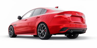 Tula, Rusya. 3 Şubat 2022: Jaguar XE R Dynamic 2020. Kırmızı birinci sınıf spor sedan. 3B illüstrasyon.